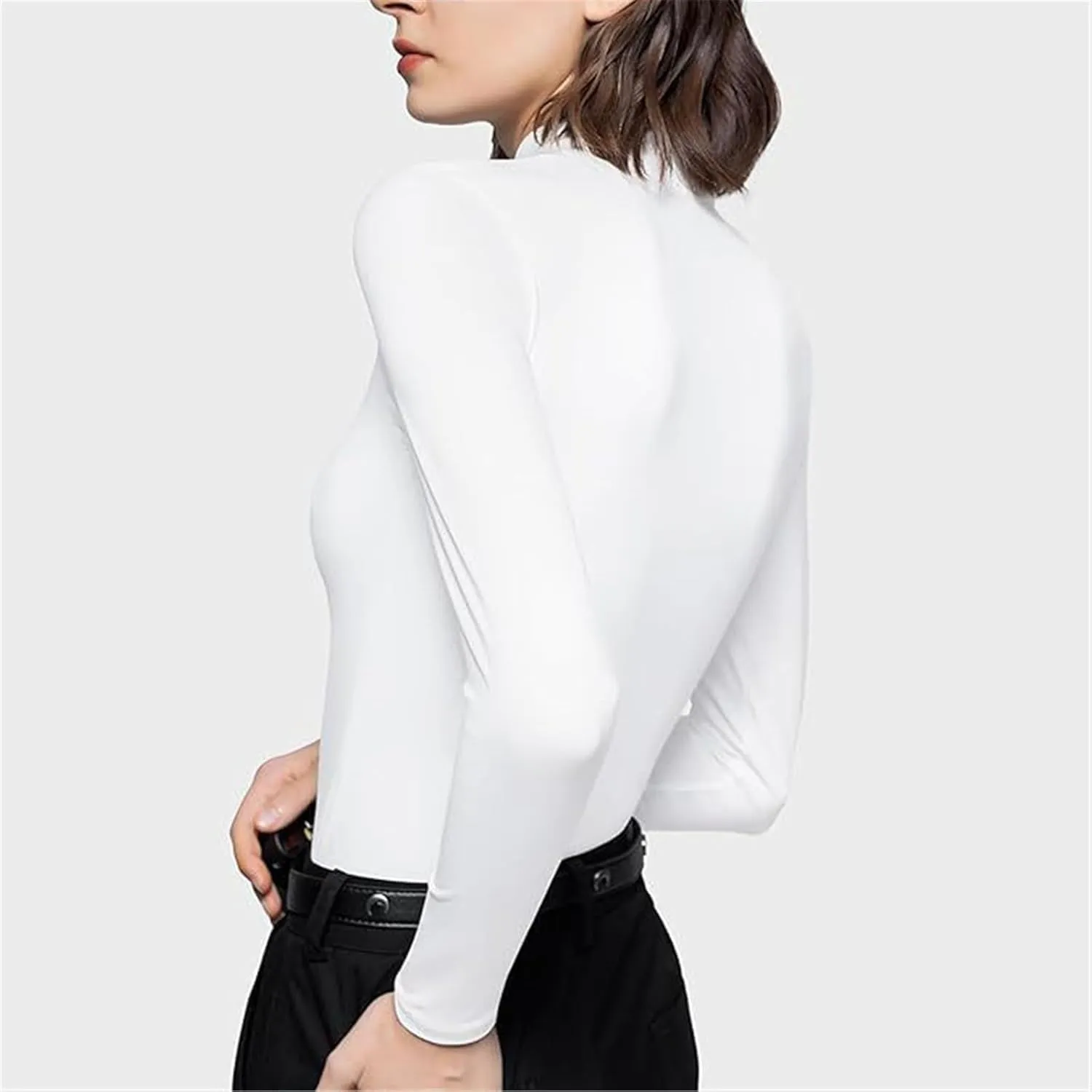 Women's Mock Turtleneck Long Sleeve Top Pullover Basic Slim Fitted Lightweight Undershirts Thermal Underwear Top