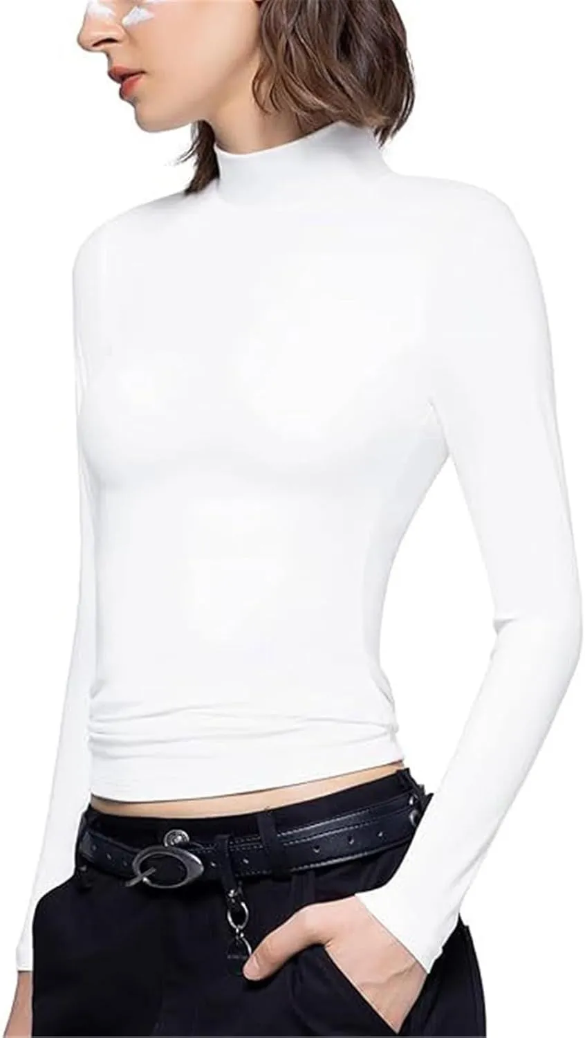 Women's Mock Turtleneck Long Sleeve Top Pullover Basic Slim Fitted Lightweight Undershirts Thermal Underwear Top