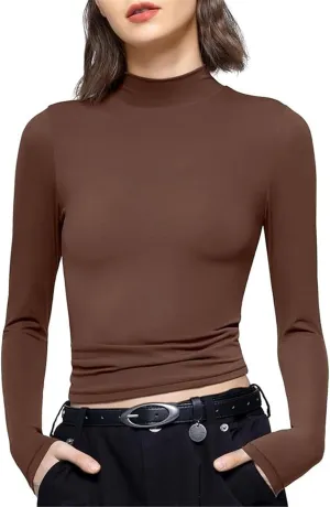 Women's Mock Turtleneck Long Sleeve Top Pullover Basic Slim Fitted Lightweight Undershirts Thermal Underwear Top