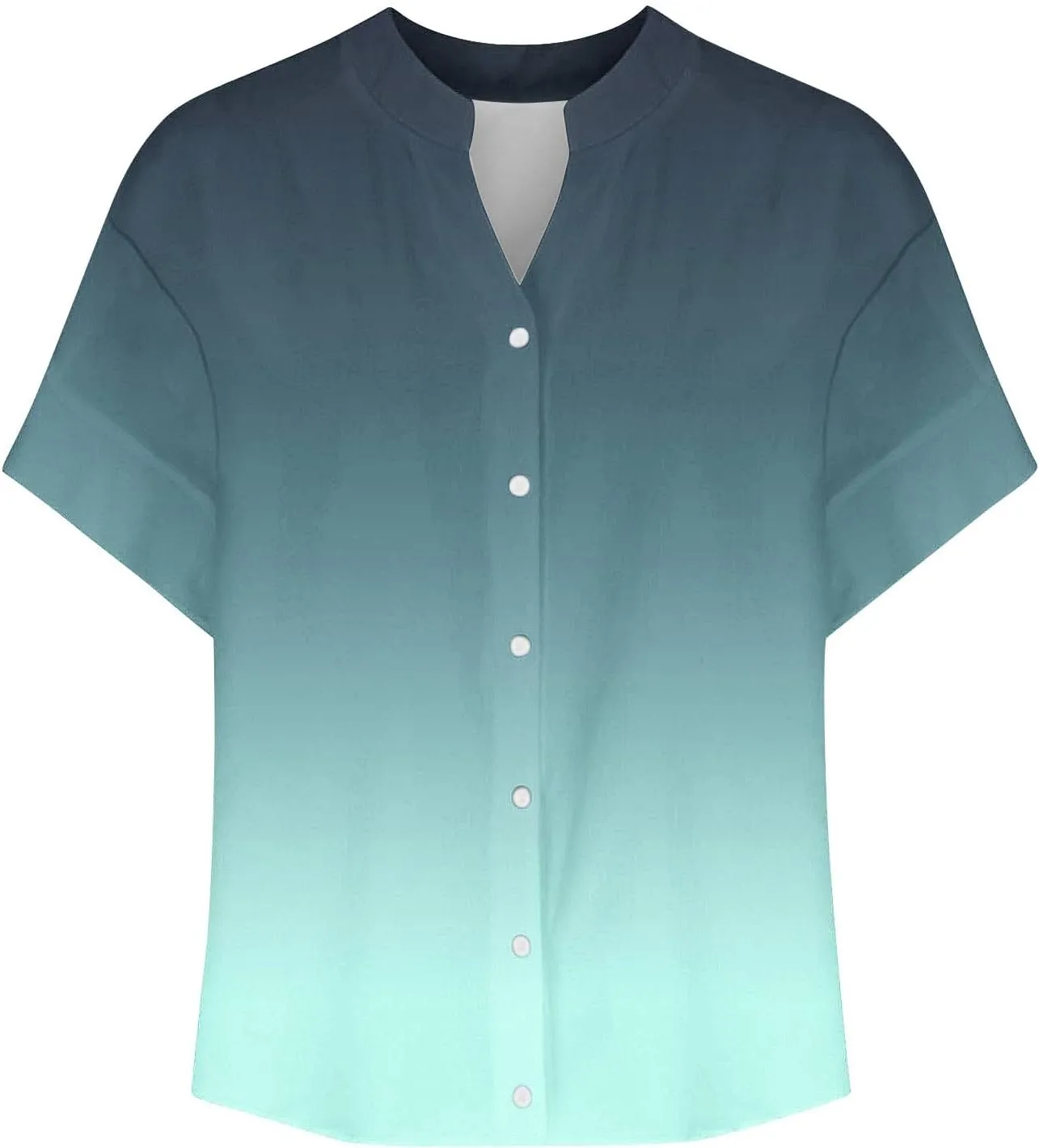 Womens Ombre Summer Shirts Gradient Color Short Sleeve Vacation Tunic Tops Oversized Tshirts V Neck Blouses Tops