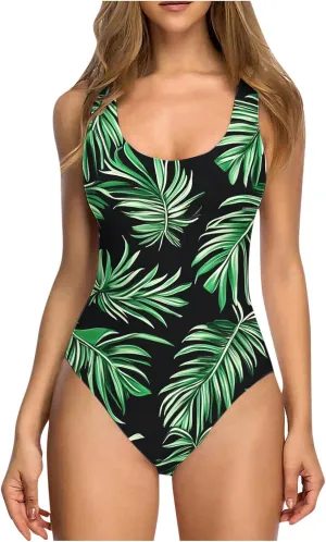Women's One Piece Swimsuit Summer Trendy Print Bathing Suit Tankini Sets Wide Straps Swimwear Tummy Control Beachwear