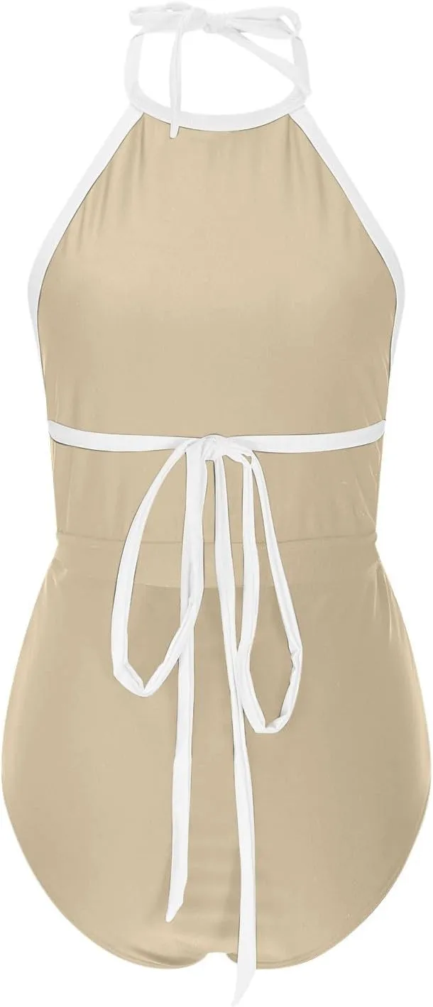 Womens One Piece Swimsuits Tummy Control Bathing Suits Halter Neck Swimming Suits Backless Monokini Sexy Swimwear