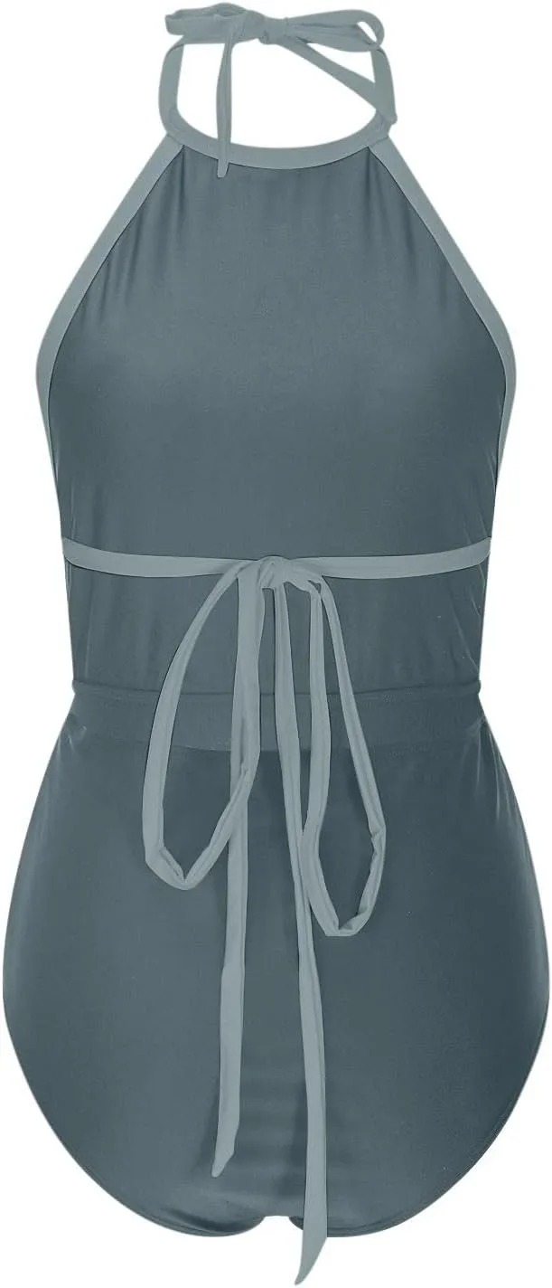 Womens One Piece Swimsuits Tummy Control Bathing Suits Halter Neck Swimming Suits Backless Monokini Sexy Swimwear