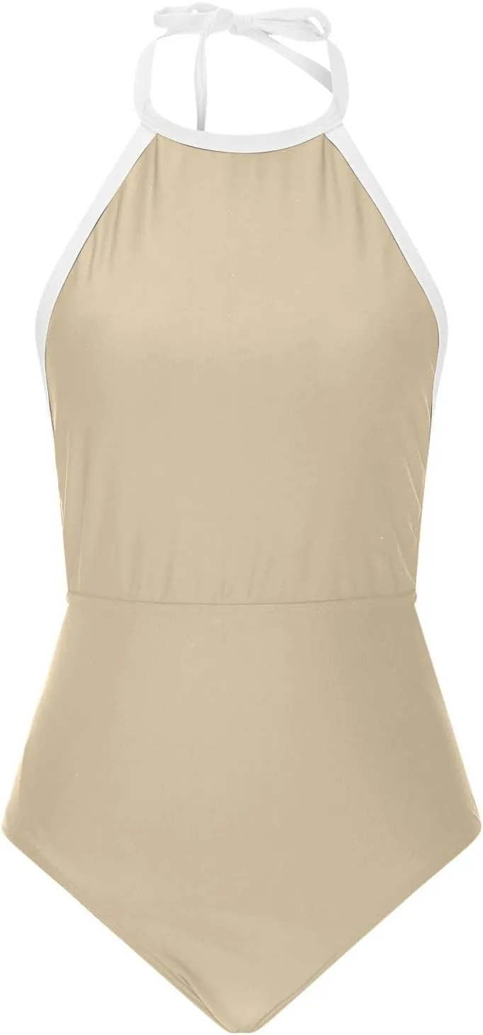 Womens One Piece Swimsuits Tummy Control Bathing Suits Halter Neck Swimming Suits Backless Monokini Sexy Swimwear