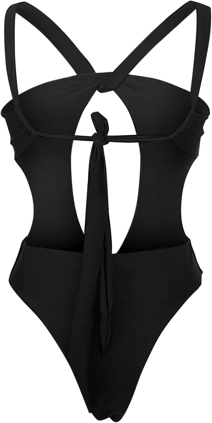 Women's One Piece Swimsuits Tummy Control High Waisted Hollowed Out Cheeky Sex High Cut Backless Ladies Bathing Suits