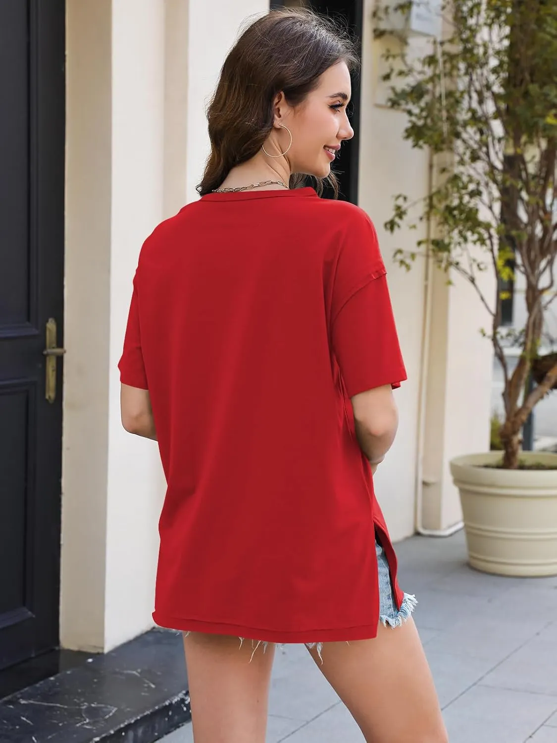 Womens Oversized T Shirts 2025 Summer Short Sleeve Shirts Spring Workout Tops Crew Neck Basic Tee Tops