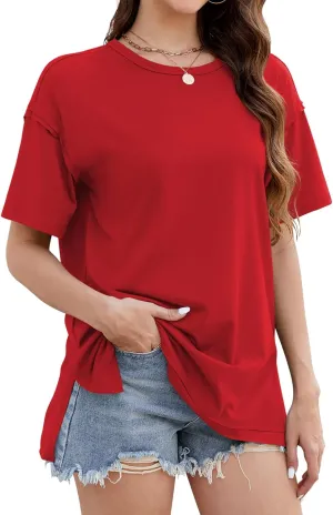 Womens Oversized T Shirts 2025 Summer Short Sleeve Shirts Spring Workout Tops Crew Neck Basic Tee Tops
