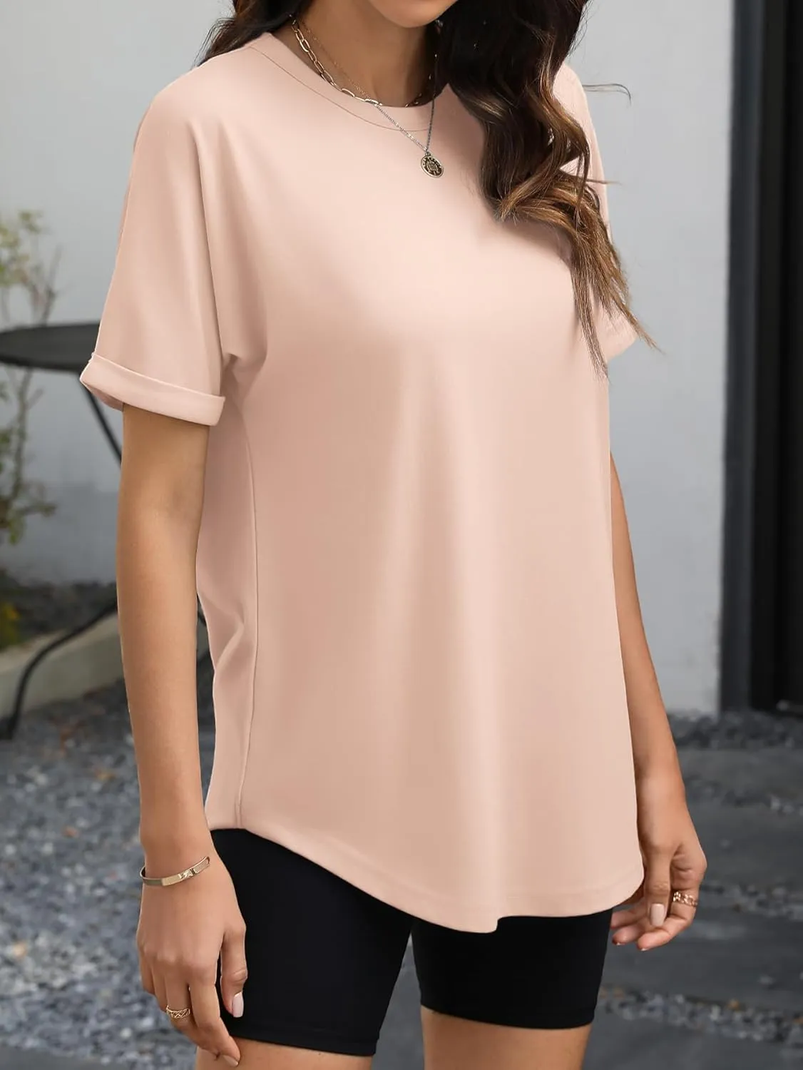 Womens Oversized T Shirts Business Casual Shirt Crewneck Short Sleeve Tops Loose Fitting Fashion Workout Tops Trendy