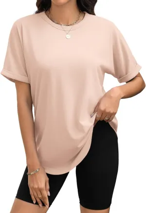 Womens Oversized T Shirts Business Casual Shirt Crewneck Short Sleeve Tops Loose Fitting Fashion Workout Tops Trendy