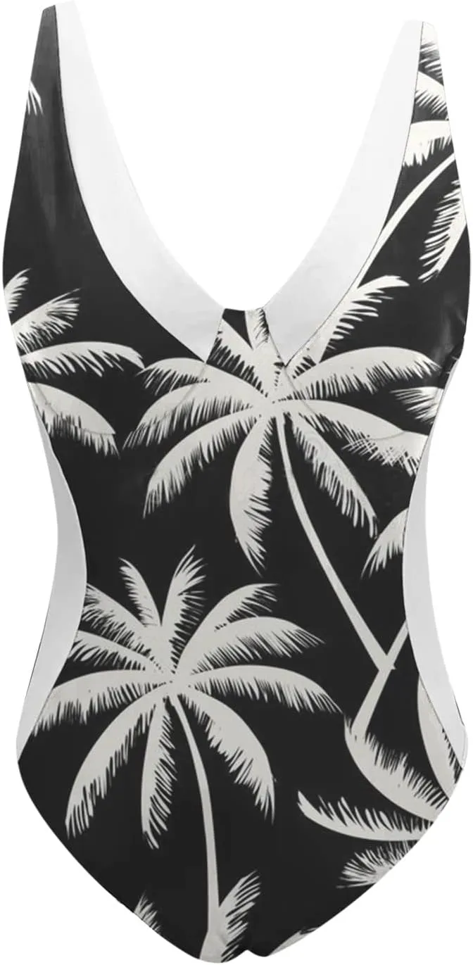 Womens Padded Swimsuits One Piece Slimming Tummy Control Bathing Suit V Neck Color Block Athletic Modest Swimwear