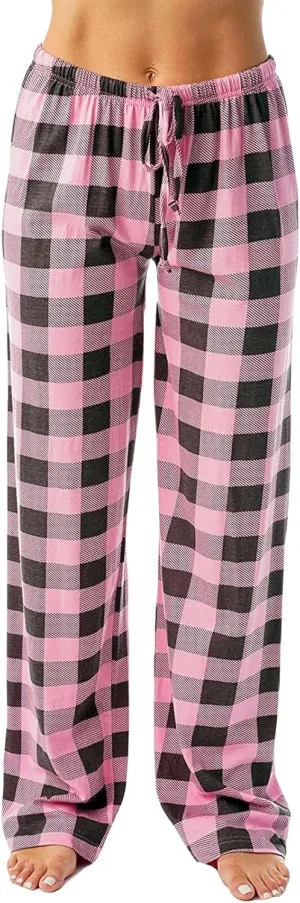 Women's Plaid Pants Drawstring Elastic Waist Trousers Casual Loose Straight Leg Pants Wide Leg Pants Pajama Pants
