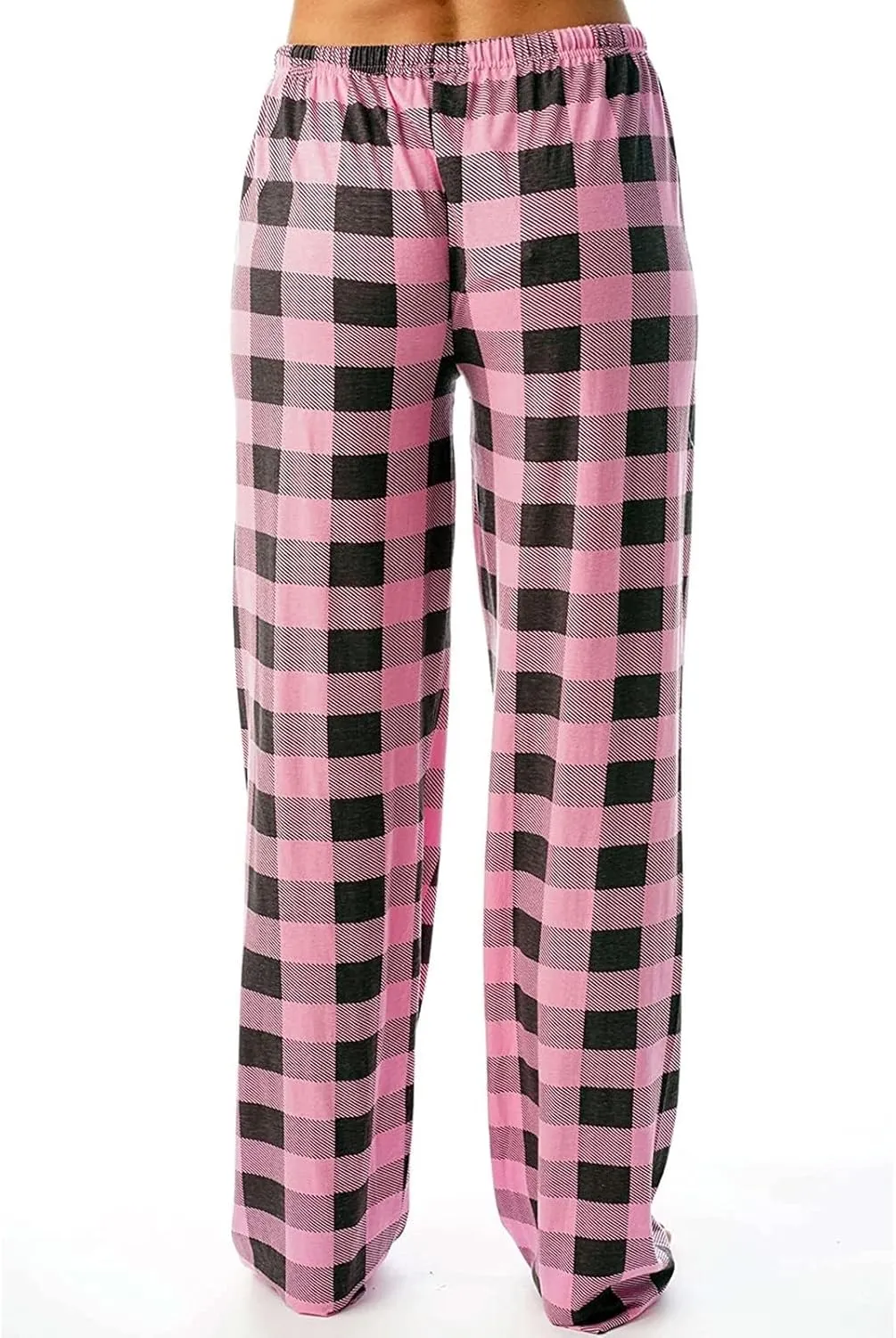 Women's Plaid Pants Drawstring Elastic Waist Trousers Casual Loose Straight Leg Pants Wide Leg Pants Pajama Pants