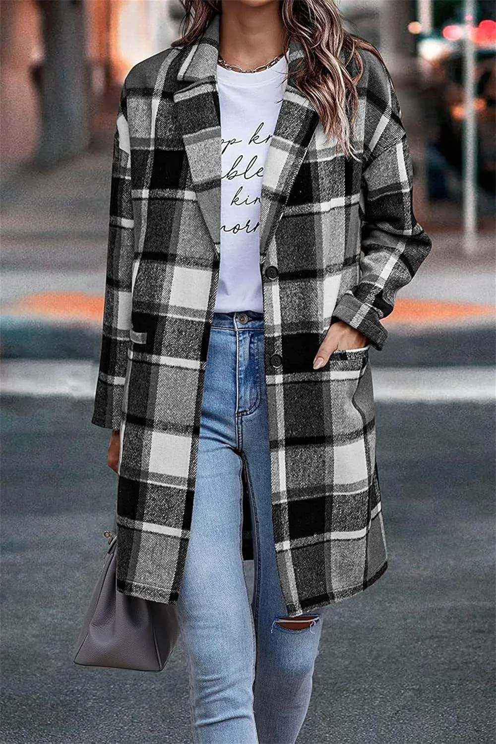 Womens Plaid Wool Pea Coat Button Down Corduroy Shacket Casual Lapel Flannel Trench Coats