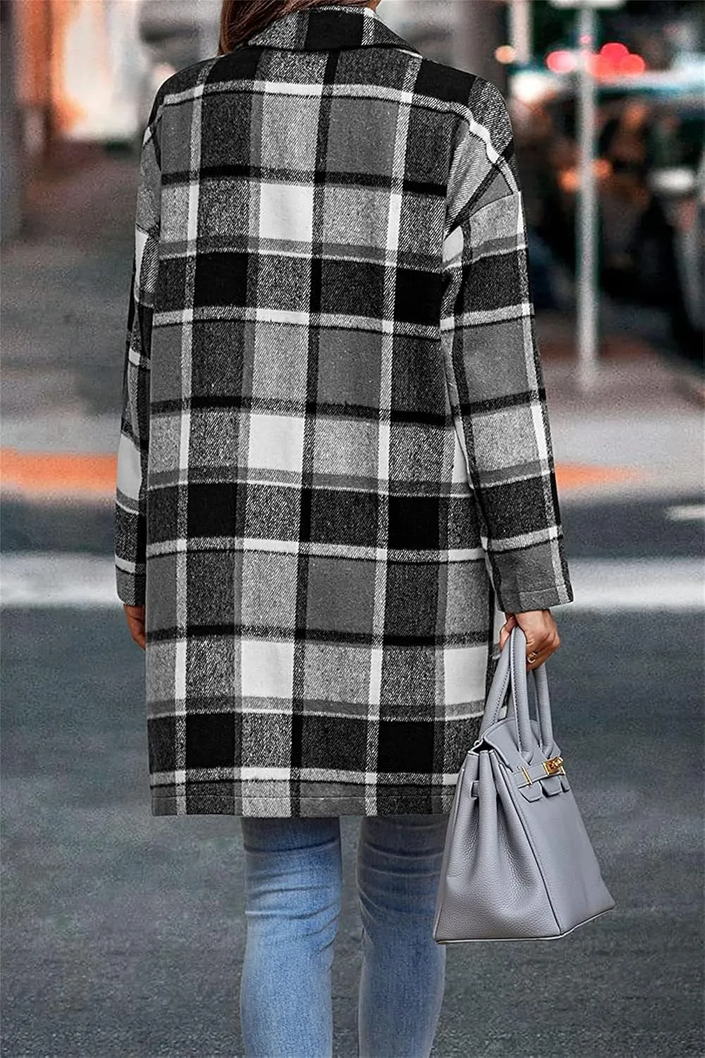 Womens Plaid Wool Pea Coat Button Down Corduroy Shacket Casual Lapel Flannel Trench Coats