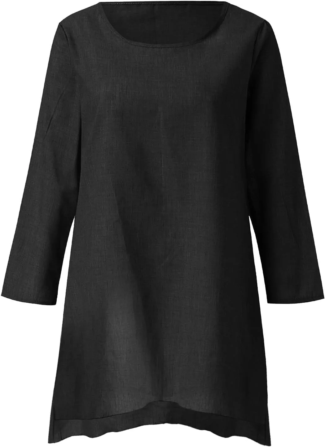 Womens Plus Size Long Sleeve Tops Irregular Hem Baggy Crew Neck Linen Tee Shirt Ladies Summer Casual Tunic Blouse