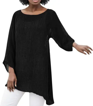 Womens Plus Size Long Sleeve Tops Irregular Hem Baggy Crew Neck Linen Tee Shirt Ladies Summer Casual Tunic Blouse