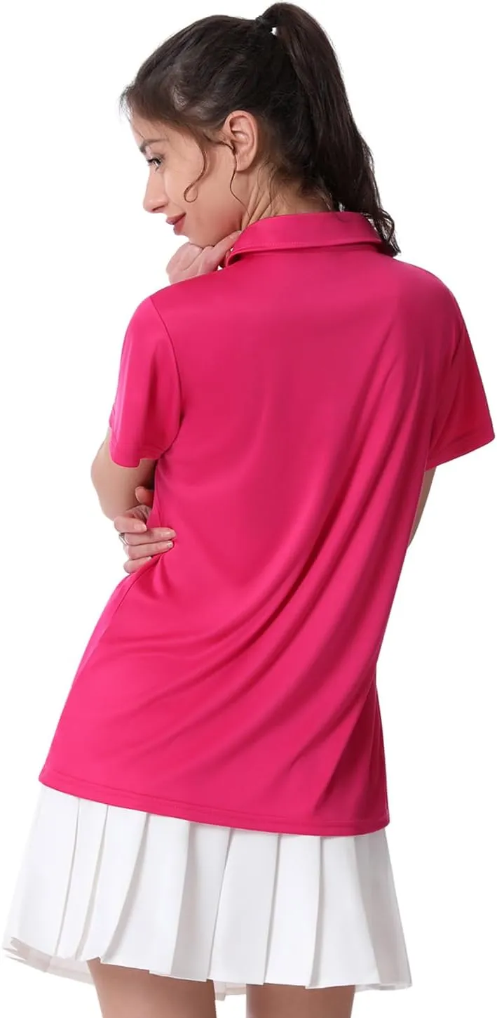 Women's Polo Tee Dry Fit Golf Shirt Moisture Wicking Short Sleeve Sport Activewear Golf Polo Tops Collar with Buttons Workout