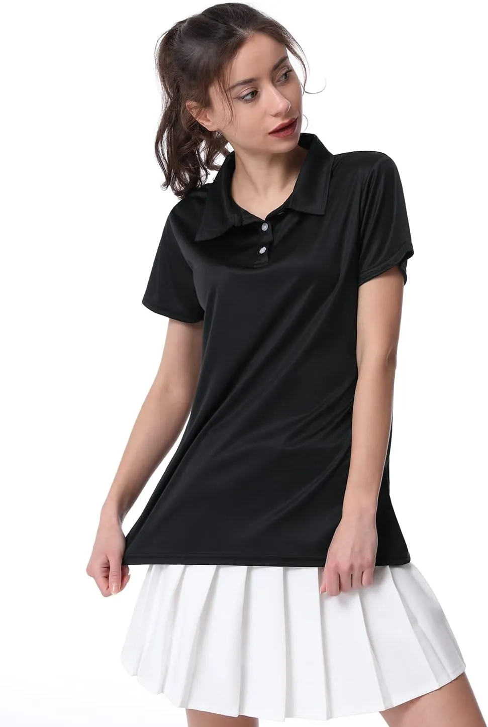 Women's Polo Tee Dry Fit Golf Shirt Moisture Wicking Short Sleeve Sport Activewear Golf Polo Tops Collar with Buttons Workout