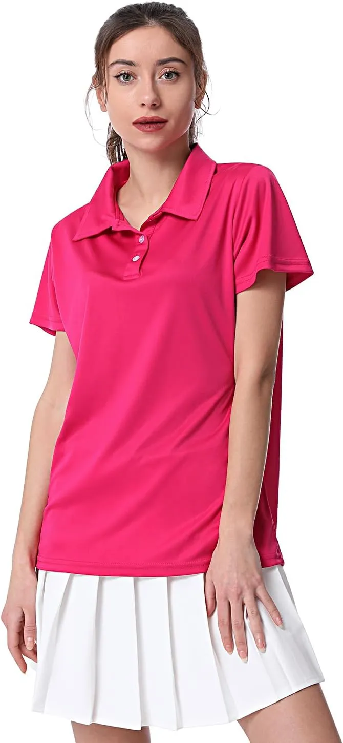 Women's Polo Tee Dry Fit Golf Shirt Moisture Wicking Short Sleeve Sport Activewear Golf Polo Tops Collar with Buttons Workout