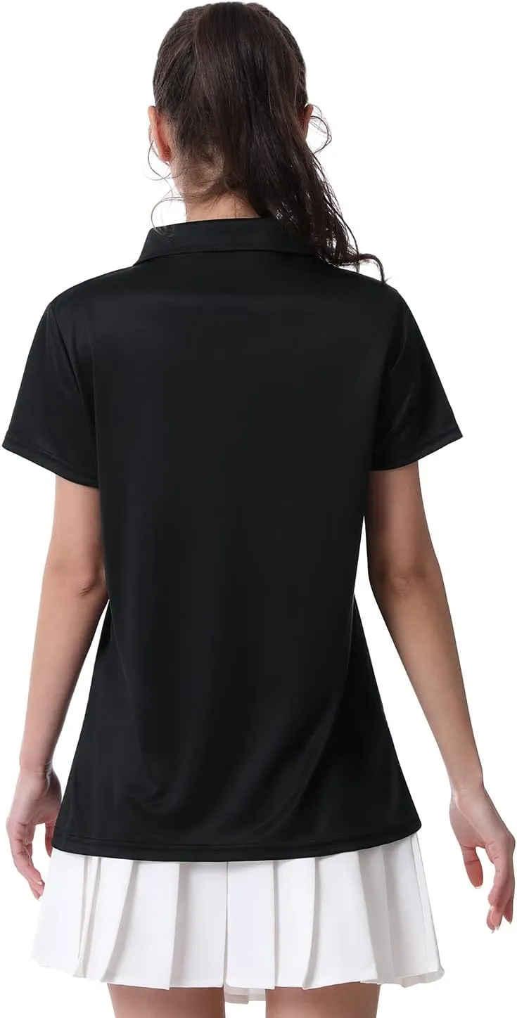 Women's Polo Tee Dry Fit Golf Shirt Moisture Wicking Short Sleeve Sport Activewear Golf Polo Tops Collar with Buttons Workout