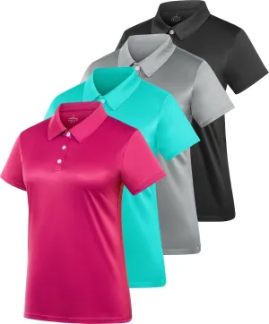 Women's Polo Tee Dry Fit Golf Shirt Moisture Wicking Short Sleeve Sport Activewear Golf Polo Tops Collar with Buttons Workout