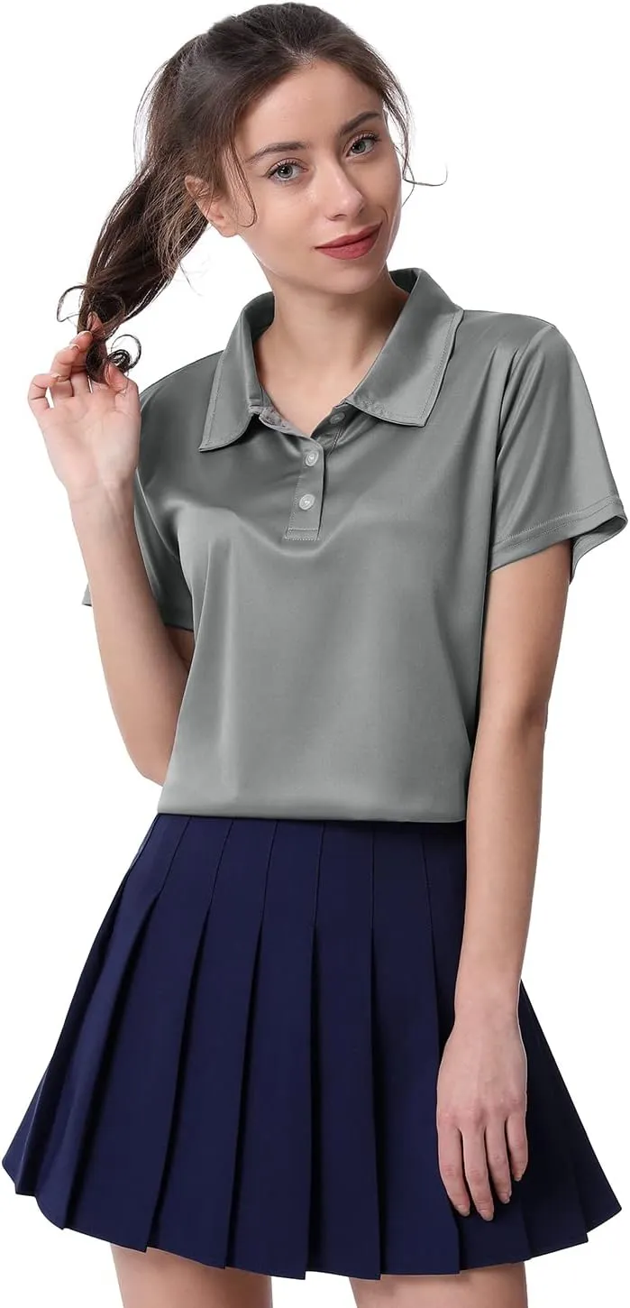 Women's Polo Tee Dry Fit Golf Shirt Moisture Wicking Short Sleeve Sport Activewear Golf Polo Tops Collar with Buttons Workout