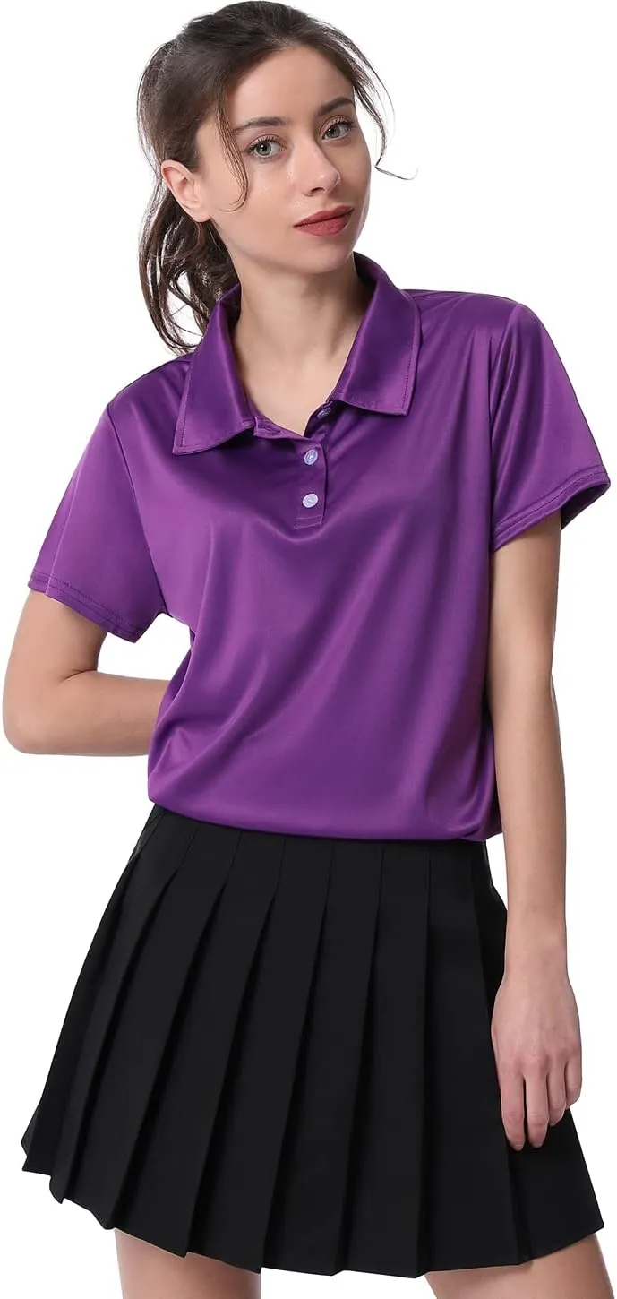 Women's Polo Tee Dry Fit Golf Shirt Moisture Wicking Short Sleeve Sport Activewear Golf Polo Tops Collar with Buttons Workout