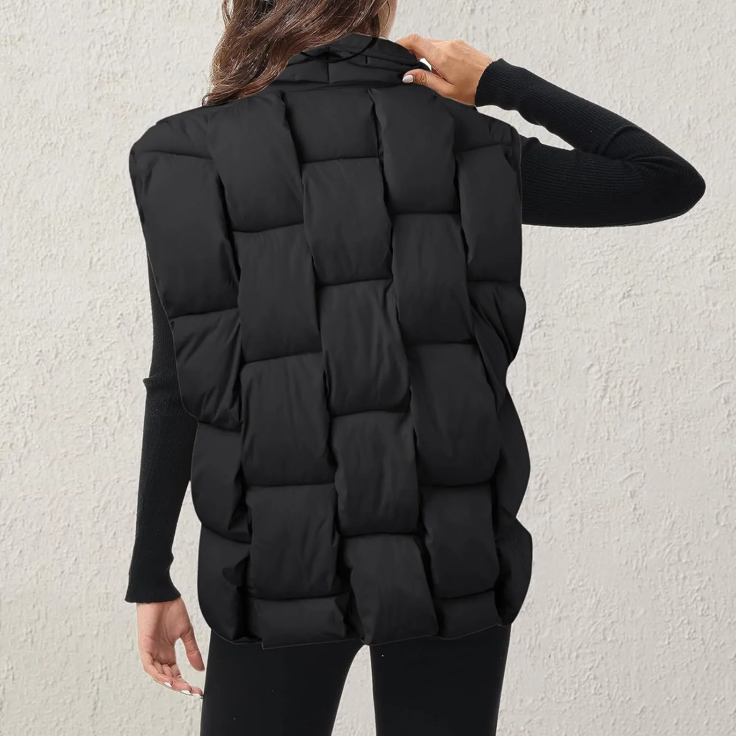 Womens Puffer Vest Oversized Down Jacket Stand Collar Lightweight Warm Winter Coat Sleeveless Zip Up Bubble Outwear