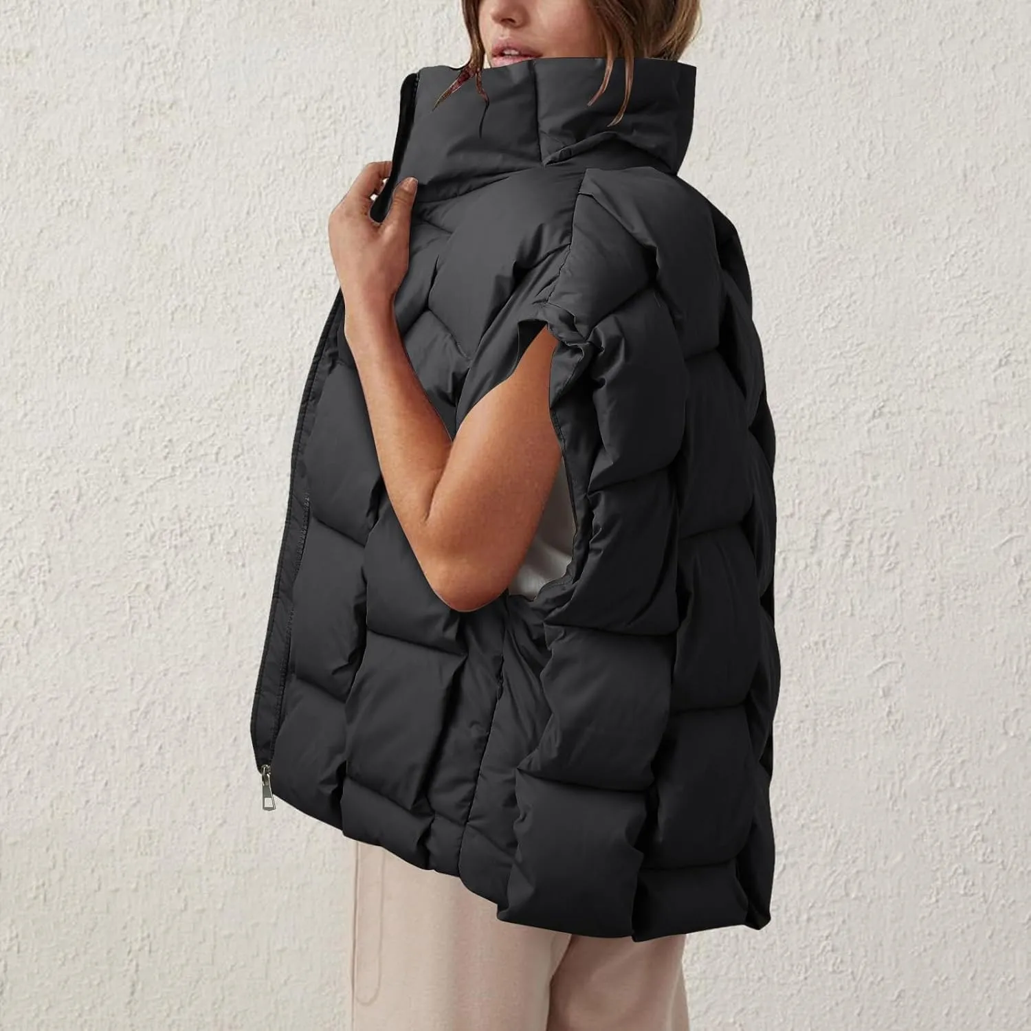 Womens Puffer Vest Oversized Down Jacket Stand Collar Lightweight Warm Winter Coat Sleeveless Zip Up Bubble Outwear