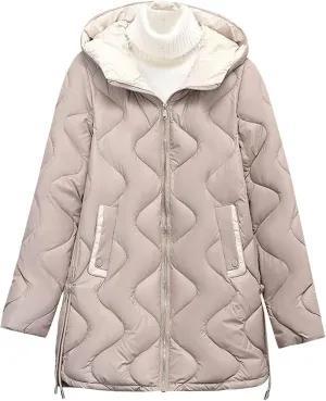 Women's Quilted Puffer Jacket with Hood Winter Warm Jackets Down Coat Parkas Fashion Padded Outerwear with Pockets