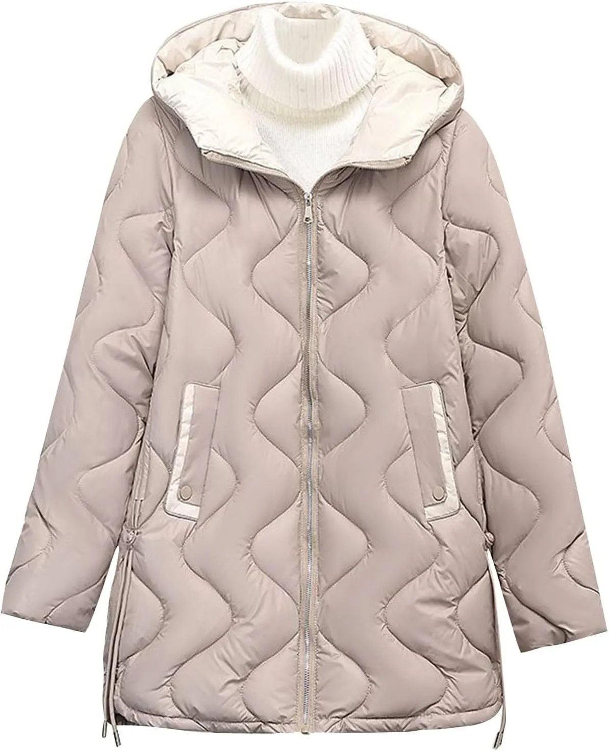 Women's Quilted Puffer Jacket with Hood Winter Warm Jackets Down Coat Parkas Fashion Padded Outerwear with Pockets