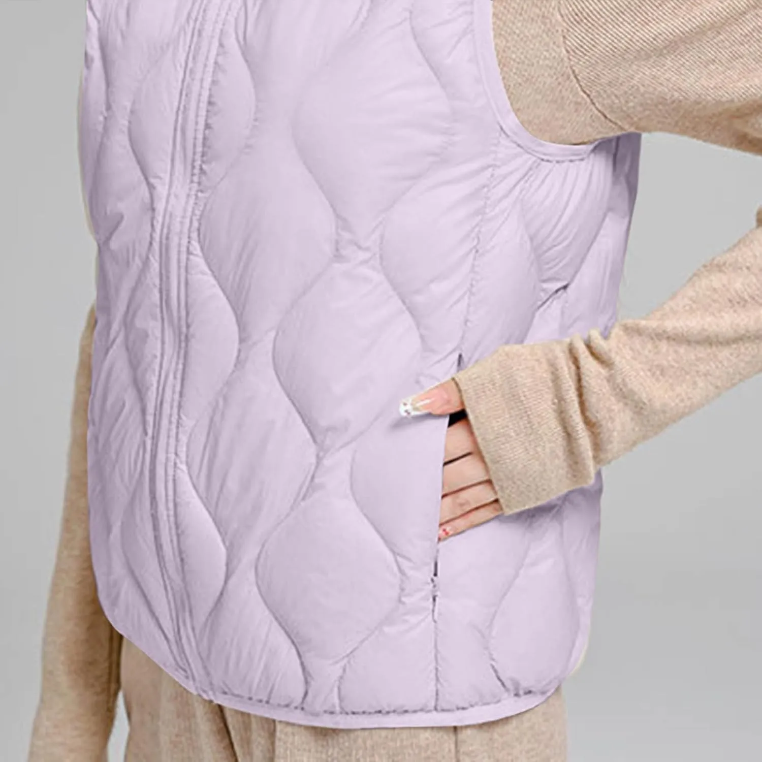 Womens Quilted Vest Lightweight Puffer Jackets Casual Stand Collar Coats Winter Warm Gilet Down Coat with Pockets