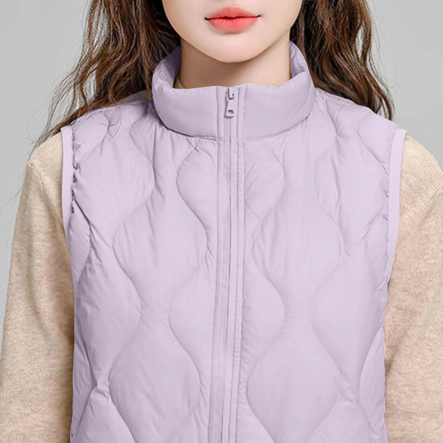 Womens Quilted Vest Lightweight Puffer Jackets Casual Stand Collar Coats Winter Warm Gilet Down Coat with Pockets