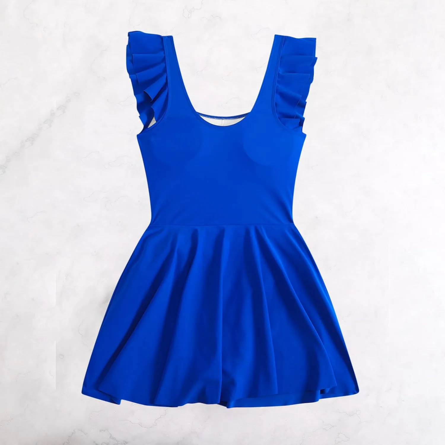 Women's Ruffled One Piece Swimsuit Ruched Tummy Control Swim Dresses Skirt Bathing Suit Sporty 1 Piece Swimwear