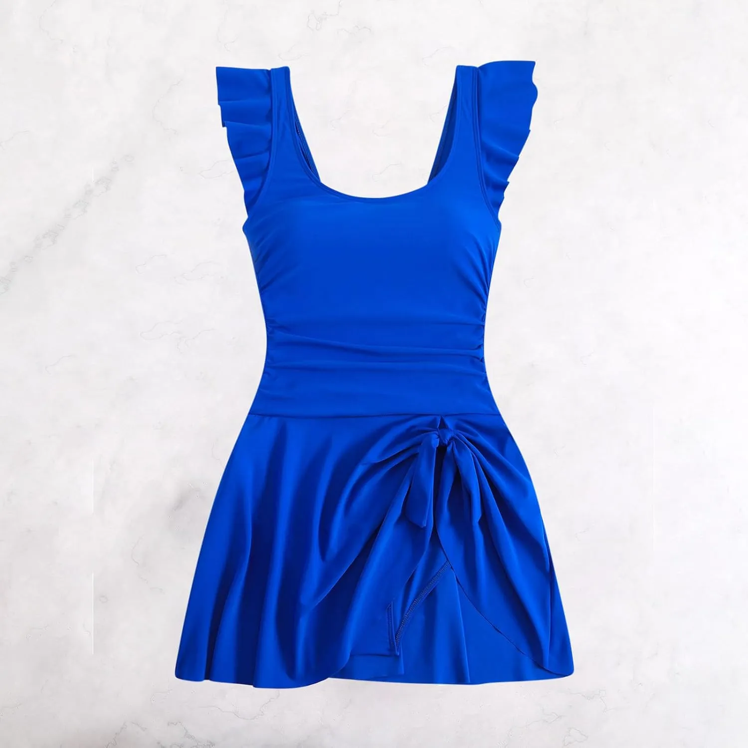 Women's Ruffled One Piece Swimsuit Ruched Tummy Control Swim Dresses Skirt Bathing Suit Sporty 1 Piece Swimwear