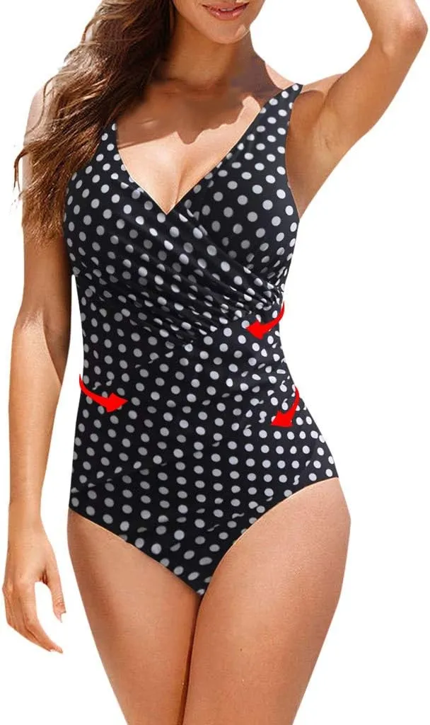 Women's Sexy One Piece Swimsuits Tummy Control Backless Cutout High Waisted Wrap Tie Back Plus Size Bathing Suit