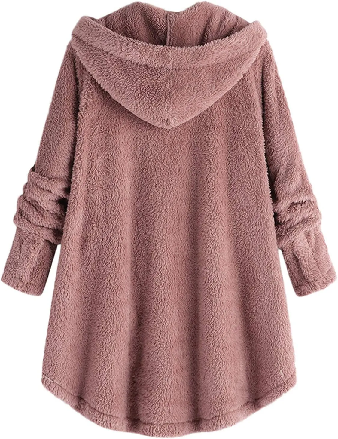 Women's Sherpa Coats Fuzzy Fleece Button Down Hooded Coat Plus Size Warm Long Sleeve Coats Loose Cardigan Cozy Coats