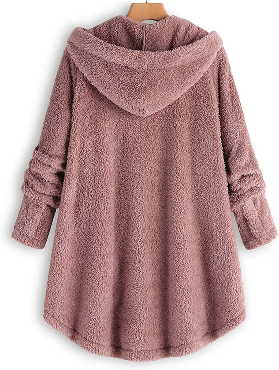 Women's Sherpa Coats Fuzzy Fleece Button Down Hooded Coat Plus Size Warm Long Sleeve Coats Loose Cardigan Cozy Coats