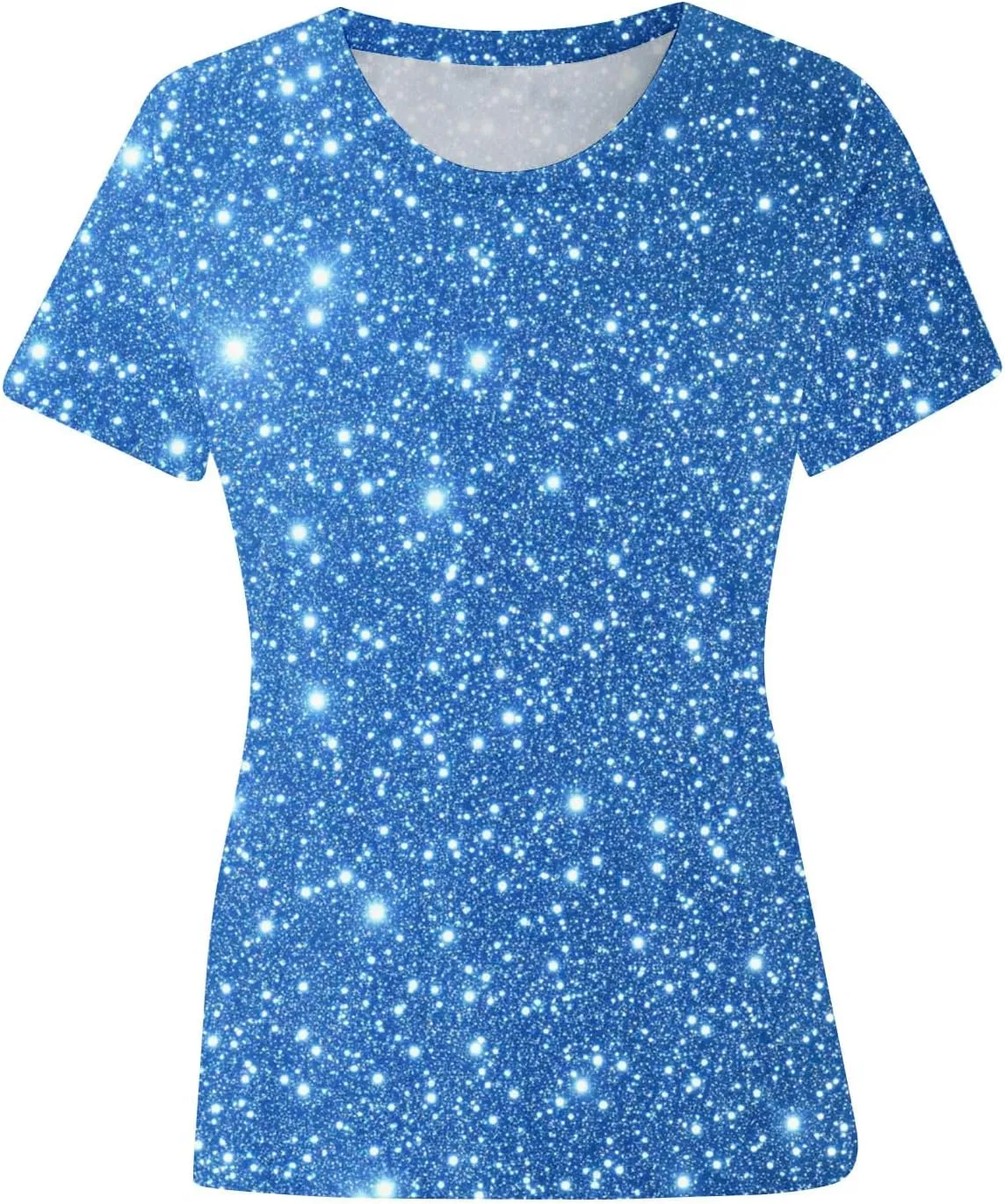 Women's Shiny Sequins Printed Basic Summer Tops Loose Fit Casual Short Sleeve T Shirts Crewneck Trendy Sparkle Blouse