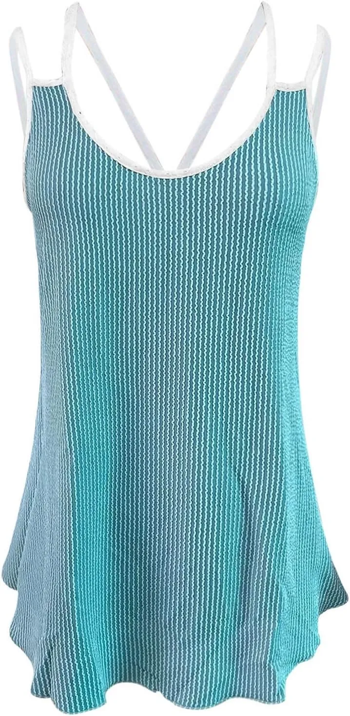 Women's Spring And Summer Color Contrast Round Neck Vest Loose Top Crop Top