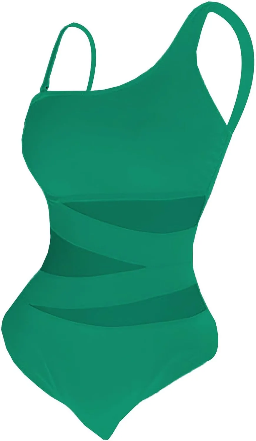 Womens Swimwear Fashion Mesh Patchwork One Shoulder Tummy Control Bathing Suits One Piece Padded Backless Swimsuits