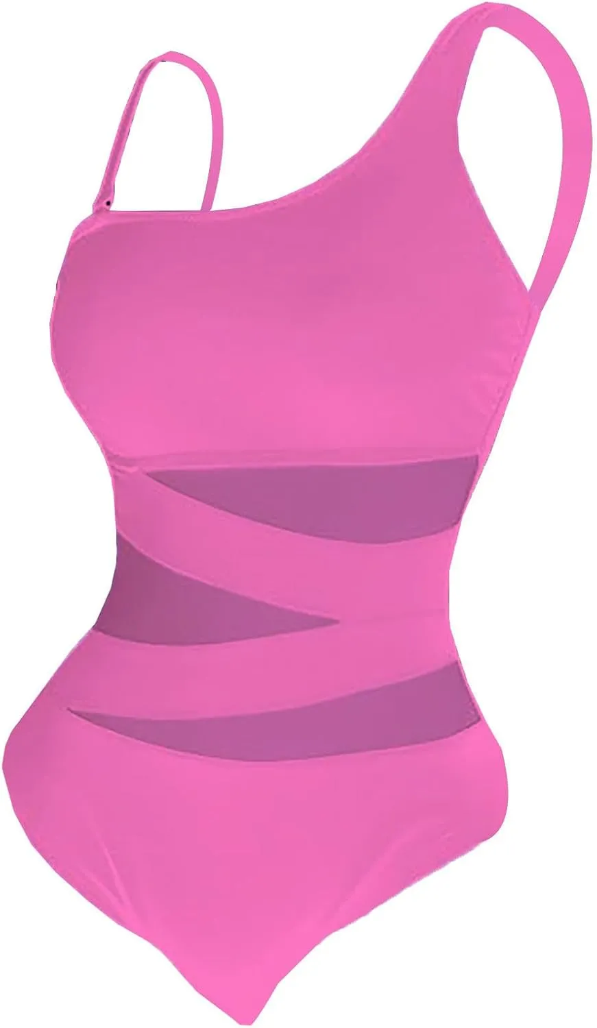 Womens Swimwear Fashion Mesh Patchwork One Shoulder Tummy Control Bathing Suits One Piece Padded Backless Swimsuits