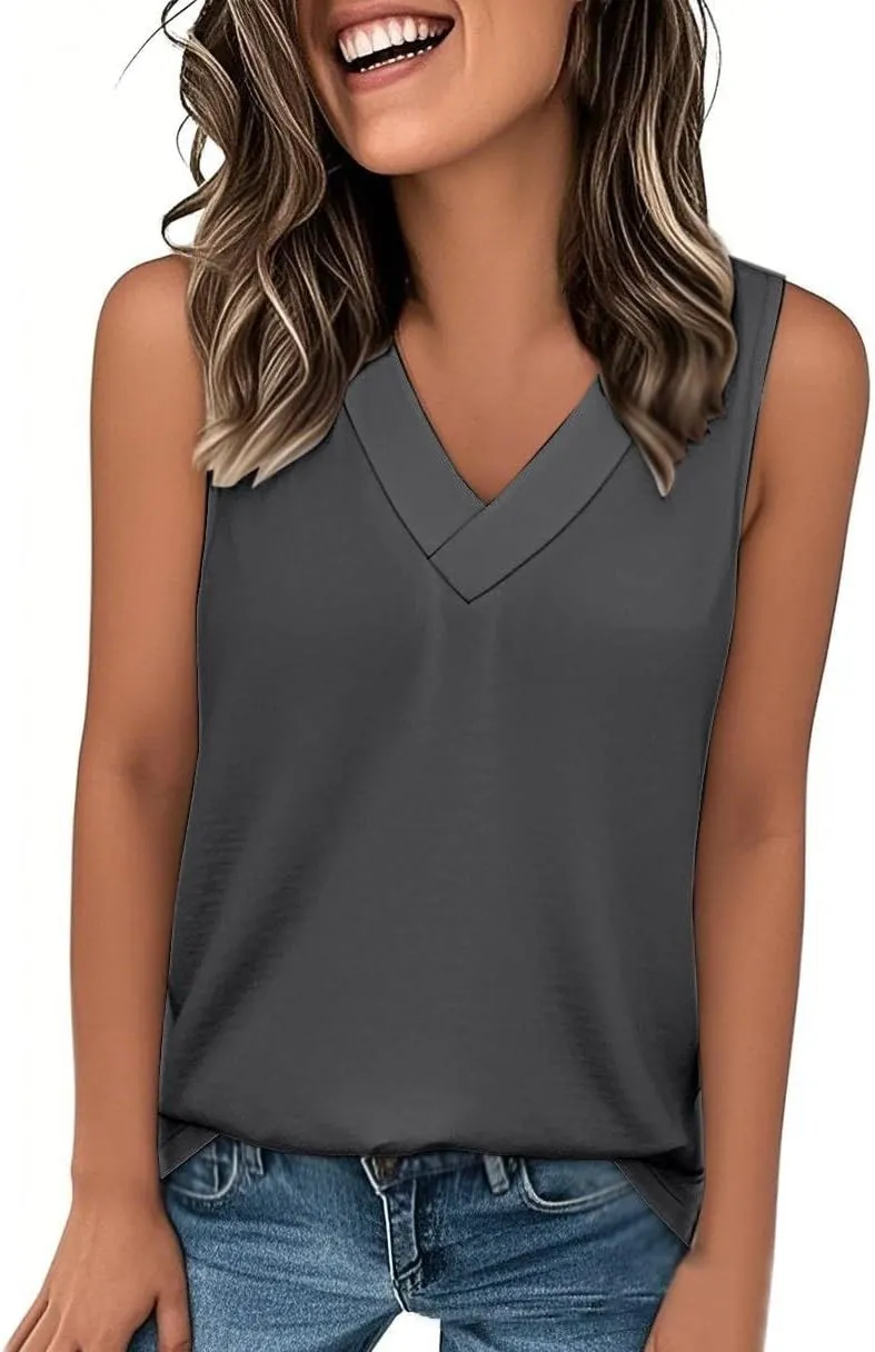 Womens Tank Tops 2025 Sleeveless Summer Vacation Beach Tee Shirts V Neck Comfy Casual Flowy T Shirts