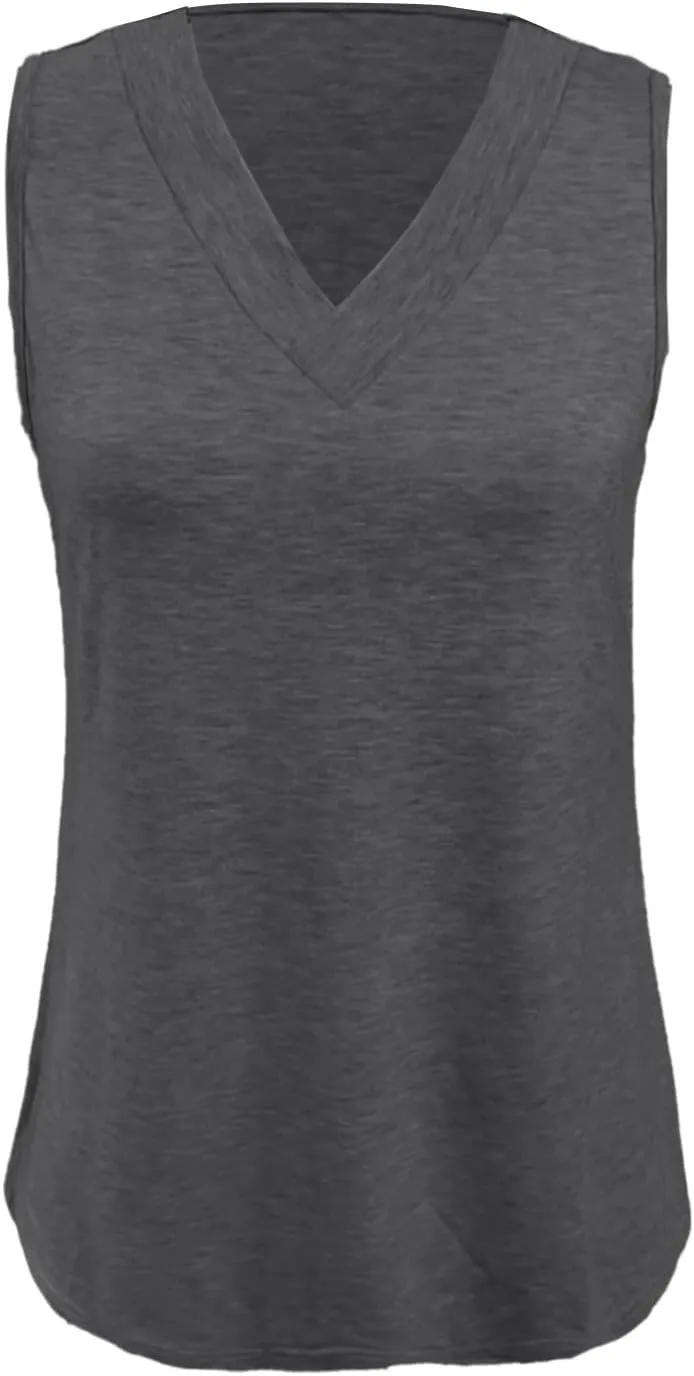 Womens Tank Tops 2025 Sleeveless Summer Vacation Beach Tee Shirts V Neck Comfy Casual Flowy T Shirts