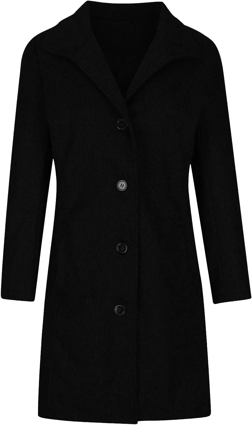 Women's Thicken Single Breasted Pea Coat Stand Collar Mid Long Wool Coats with Pockets Casual Trench Coat Overcoat