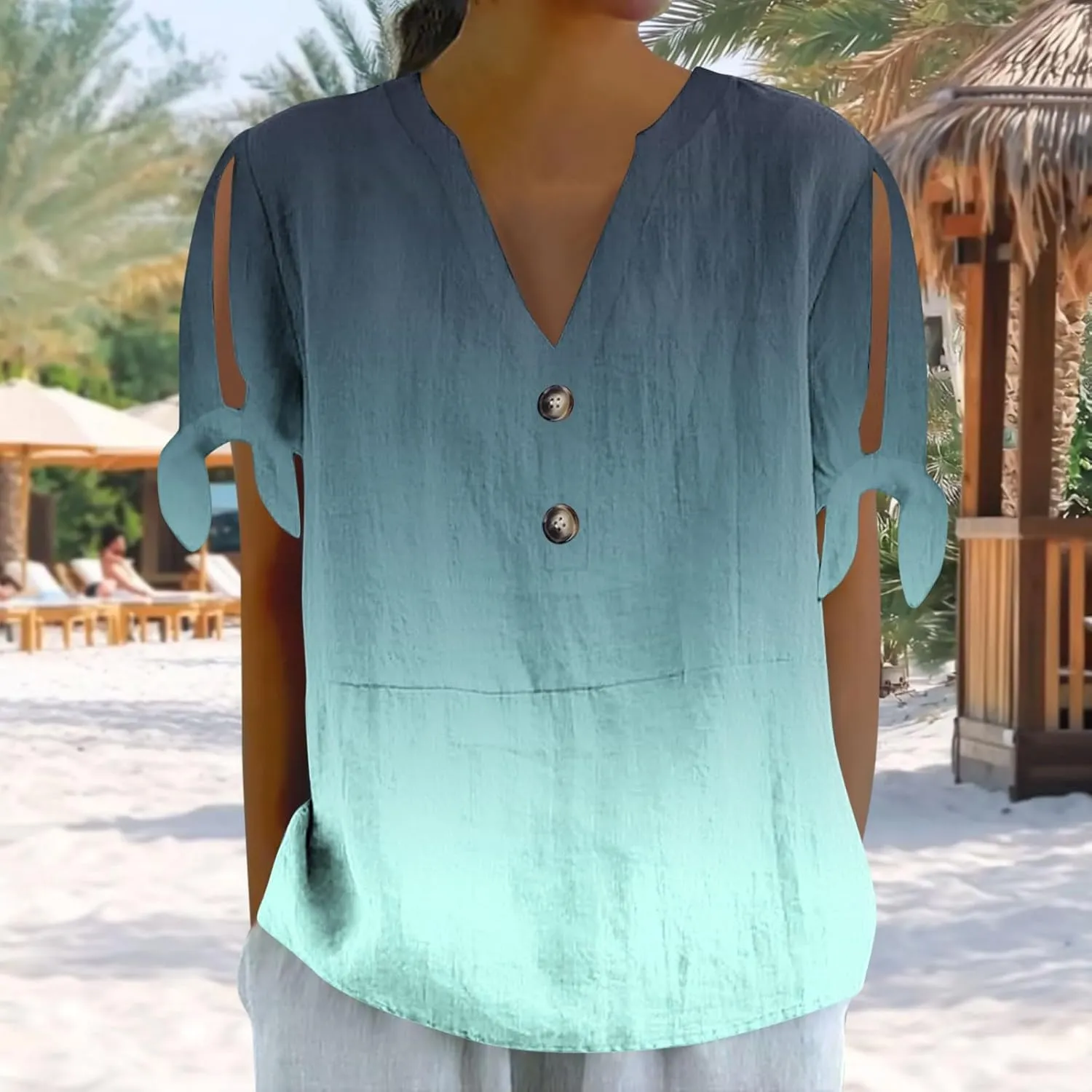 Women's Tie Dye Shirt Fashion Belted Short Sleeve Tops Summer Loose Button Blouses Beach Vacation Clothes 2025
