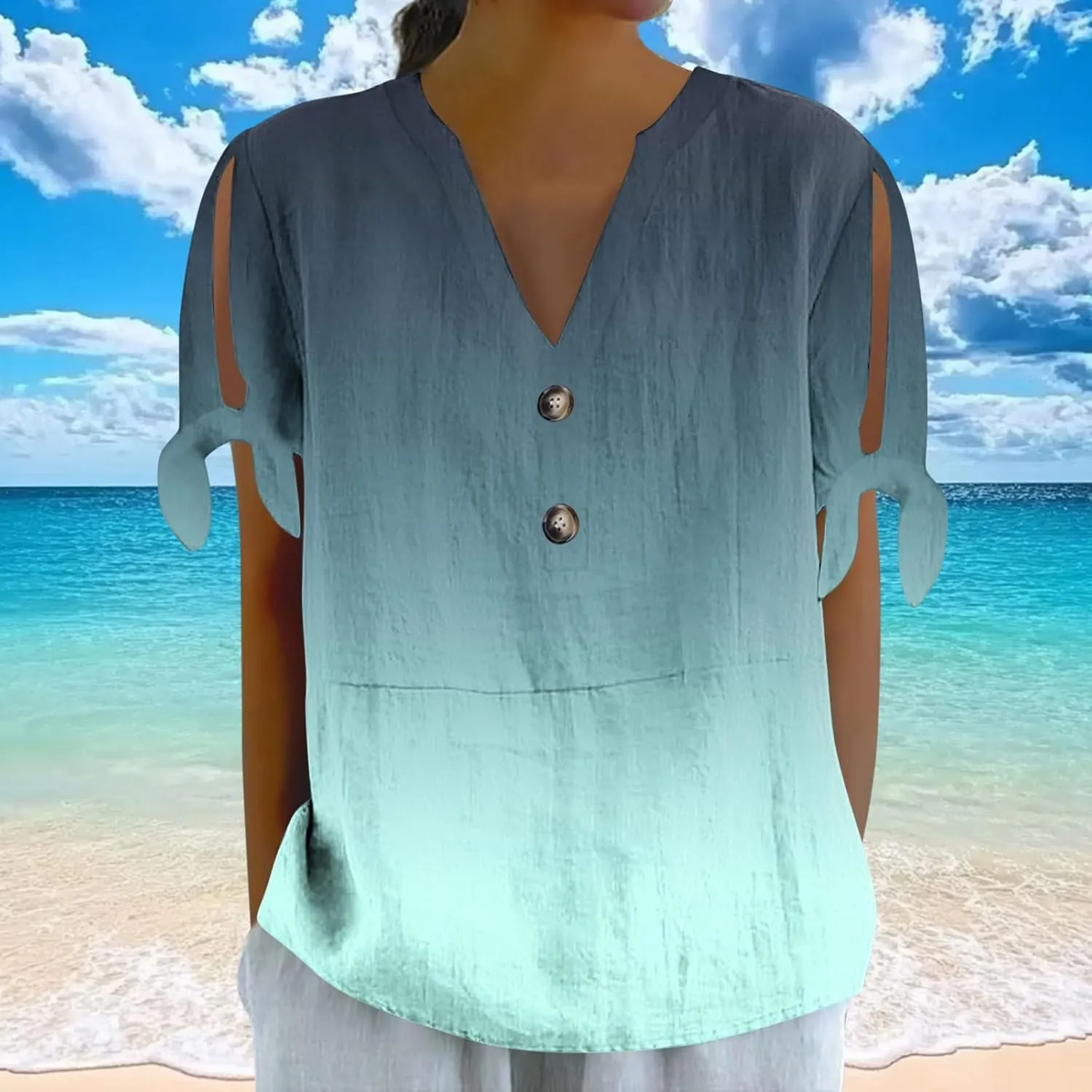 Women's Tie Dye Shirt Fashion Belted Short Sleeve Tops Summer Loose Button Blouses Beach Vacation Clothes 2025