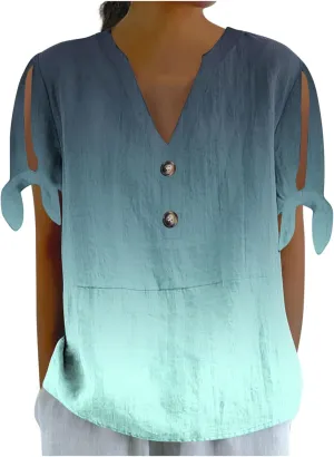 Women's Tie Dye Shirt Fashion Belted Short Sleeve Tops Summer Loose Button Blouses Beach Vacation Clothes 2025