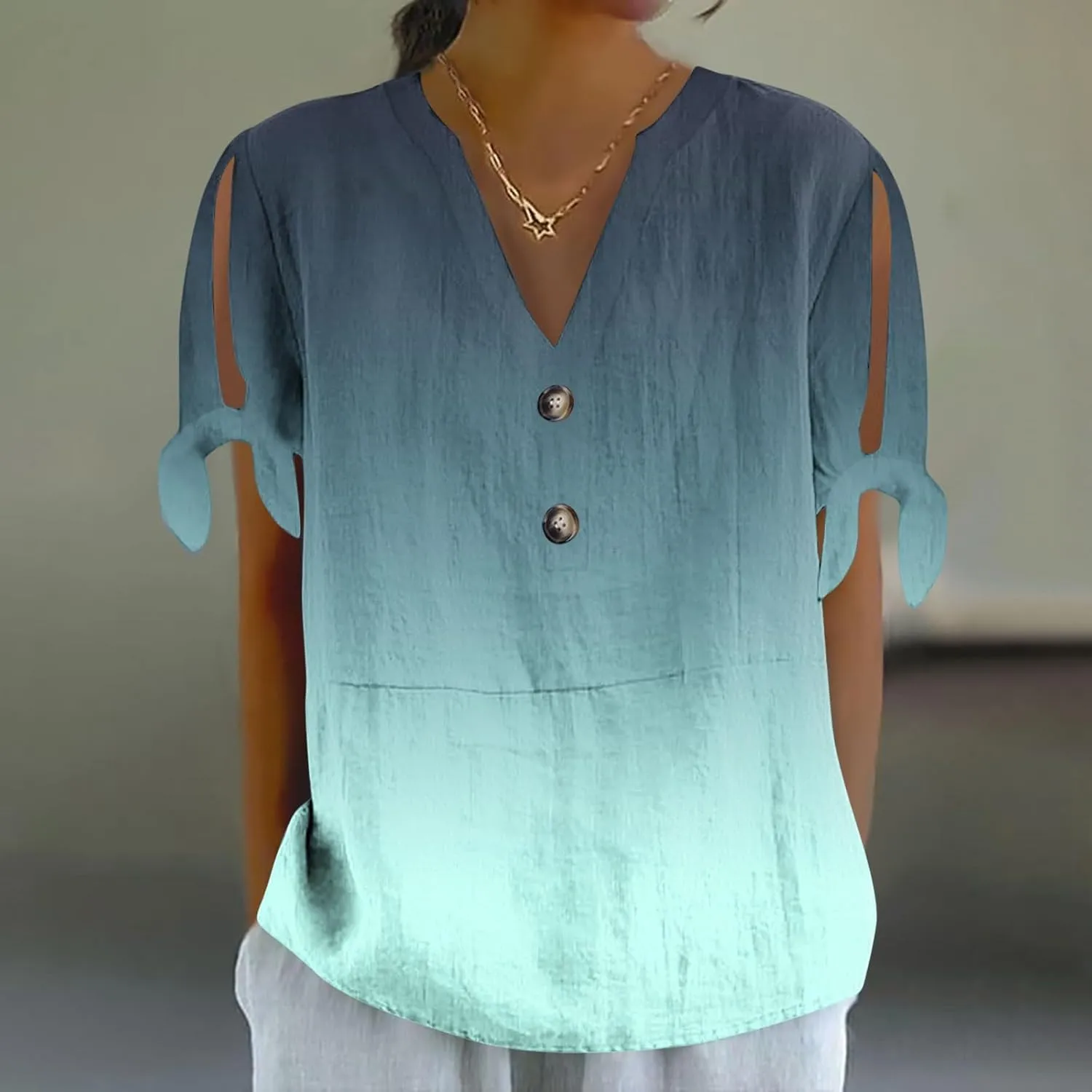 Women's Tie Dye Shirt Fashion Belted Short Sleeve Tops Summer Loose Button Blouses Beach Vacation Clothes 2025