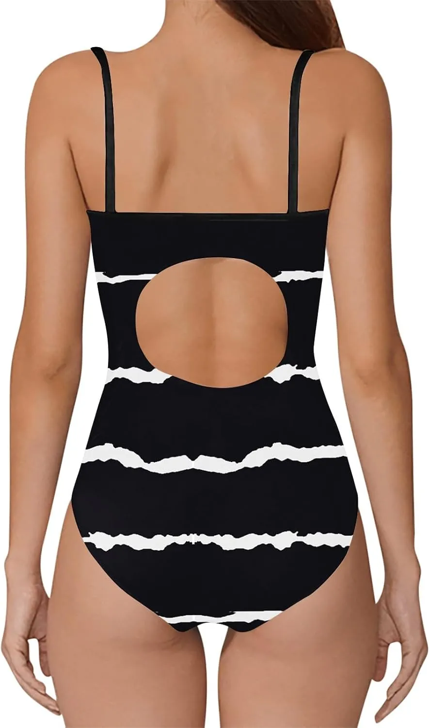 Women's Tummy Control One Piece Swimsuits Plus Size Slimming Striped Swimwear Sexy Flattering Bathing Suits